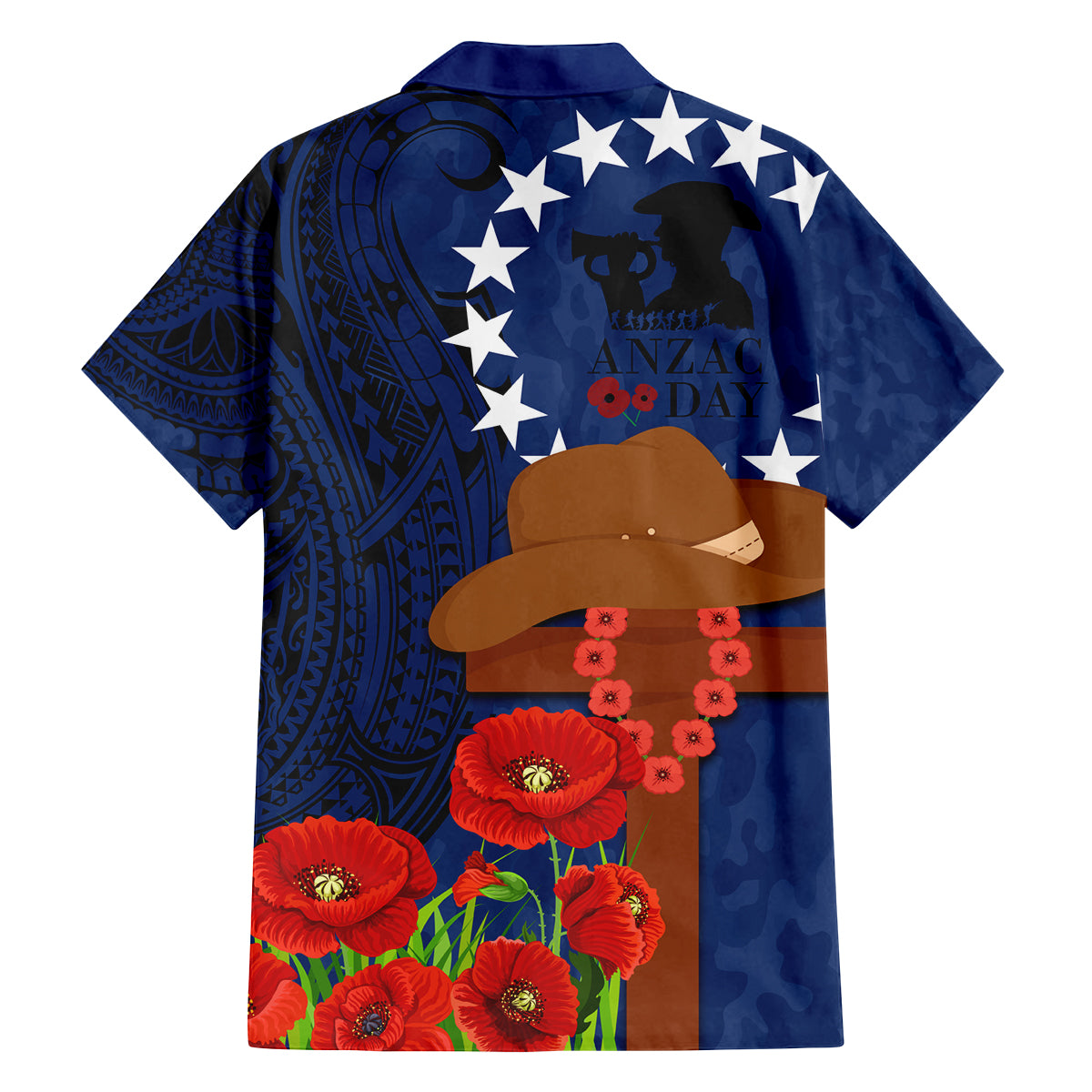 Cook Island ANZAC Day Family Matching Off Shoulder Short Dress and Hawaiian Shirt Soldier Paying Respect We Shall Remember Them LT03 - Polynesian Pride