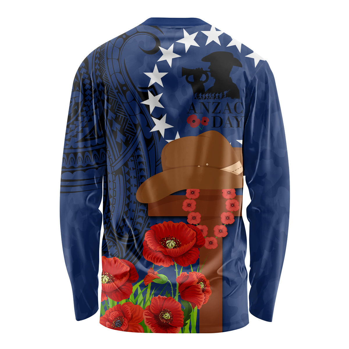 Cook Island ANZAC Day Long Sleeve Shirt Soldier Paying Respect We Shall Remember Them LT03 - Polynesian Pride