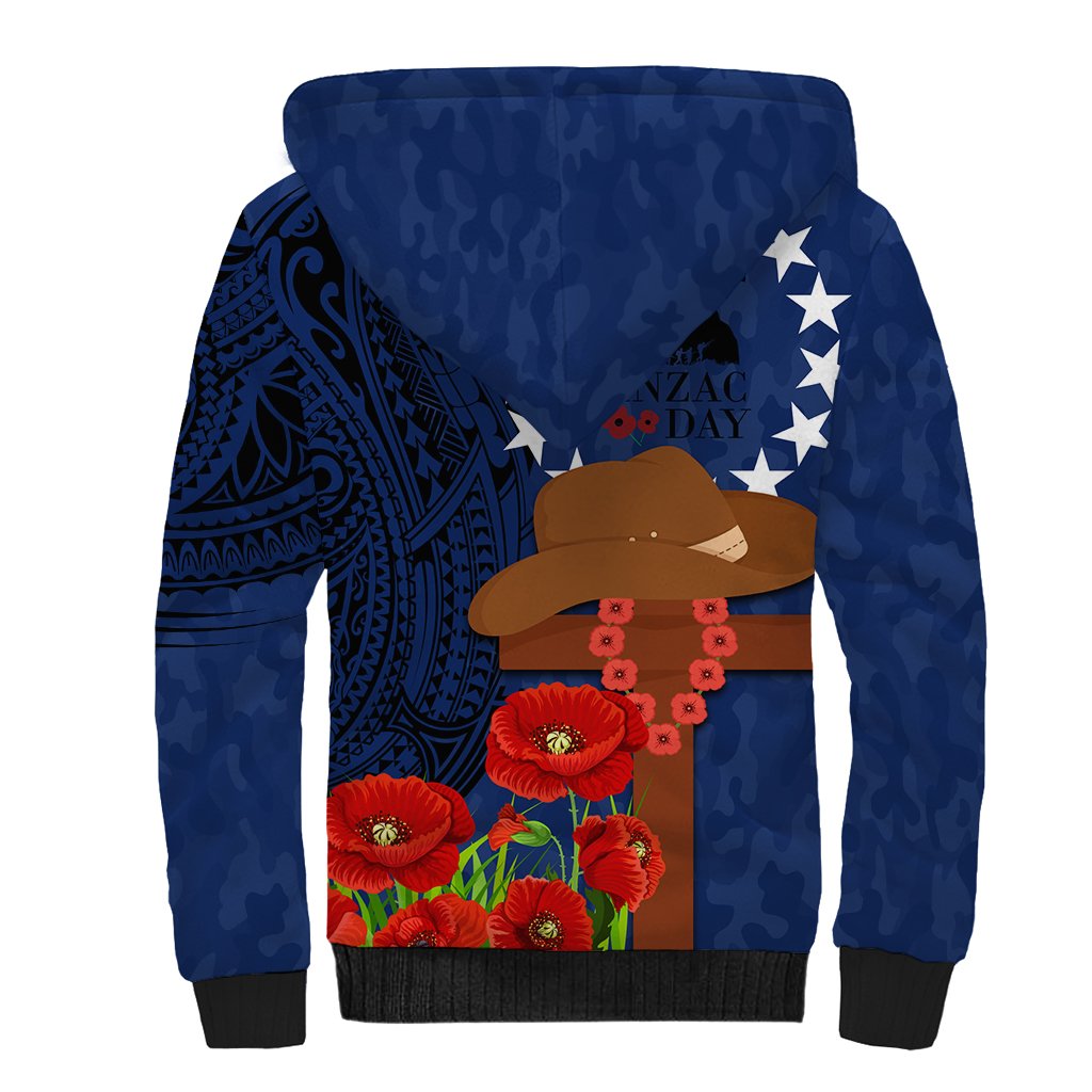 Cook Island ANZAC Day Sherpa Hoodie Soldier Paying Respect We Shall Remember Them LT03 - Polynesian Pride