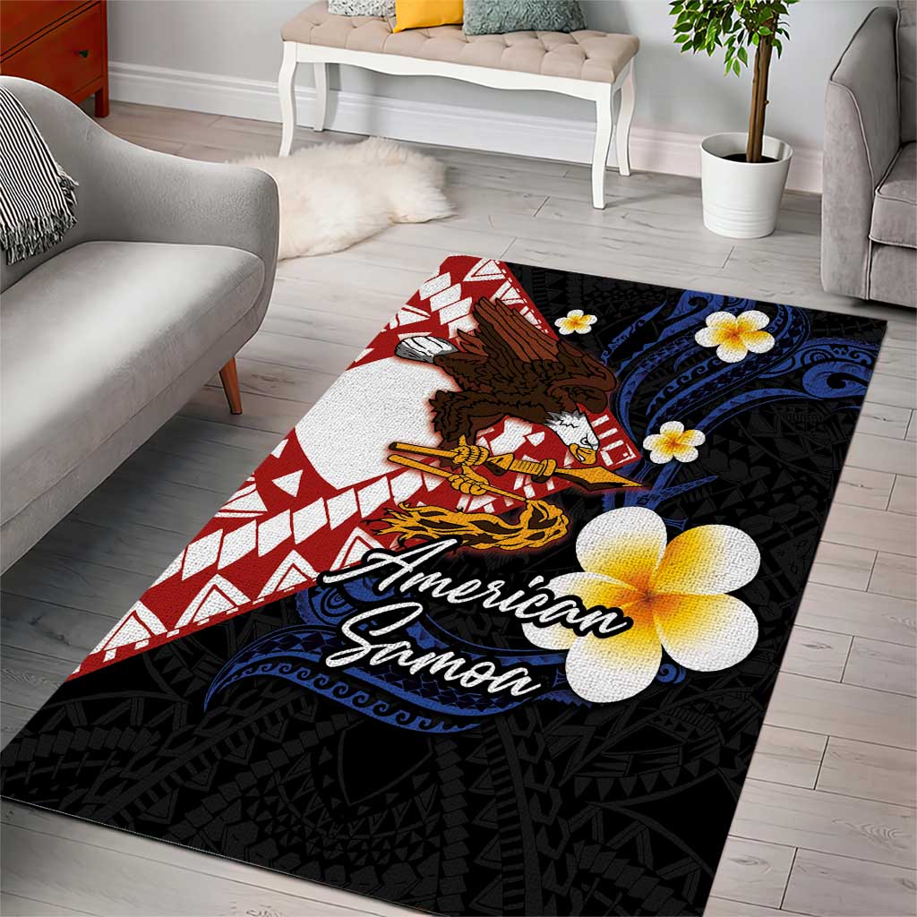 American Samoa Flag Day Area Rug Polynesian Tatau Art and Plumeria