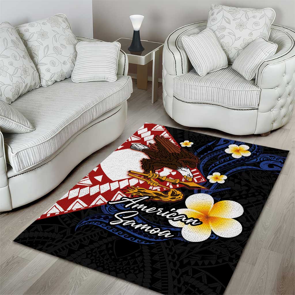 American Samoa Flag Day Area Rug Polynesian Tatau Art and Plumeria