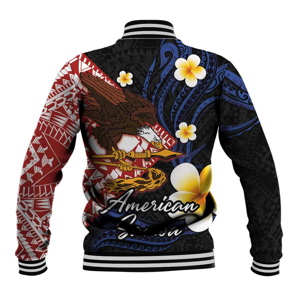 American Samoa Flag Day Baseball Jacket Polynesian Tatau Art and Plumeria