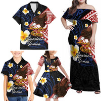American Samoa Flag Day Family Matching Off Shoulder Maxi Dress and Hawaiian Shirt Polynesian Tatau Art and Plumeria