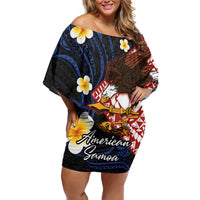 American Samoa Flag Day Family Matching Off Shoulder Short Dress and Hawaiian Shirt Polynesian Tatau Art and Plumeria