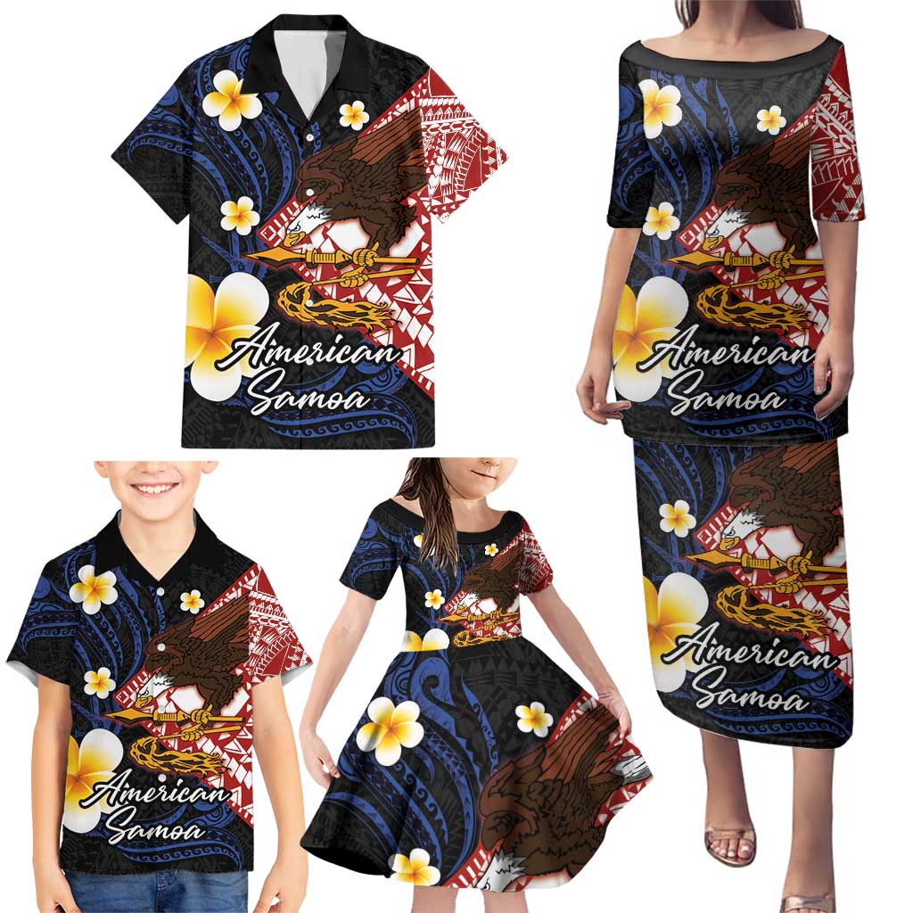 American Samoa Flag Day Family Matching Puletasi and Hawaiian Shirt Polynesian Tatau Art and Plumeria