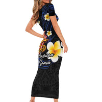 American Samoa Flag Day Family Matching Short Sleeve Bodycon Dress and Hawaiian Shirt Polynesian Tatau Art and Plumeria