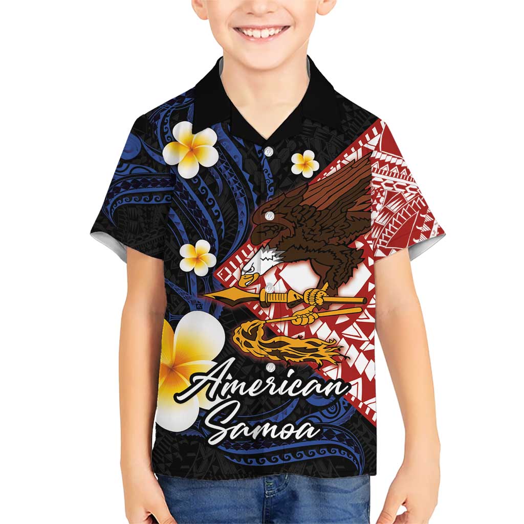 American Samoa Flag Day Kid Hawaiian Shirt Polynesian Tatau Art and Plumeria