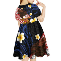 American Samoa Flag Day Kid Short Sleeve Dress Polynesian Tatau Art and Plumeria