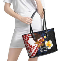 American Samoa Flag Day Leather Tote Bag Polynesian Tatau Art and Plumeria