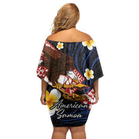American Samoa Flag Day Off Shoulder Short Dress Polynesian Tatau Art and Plumeria