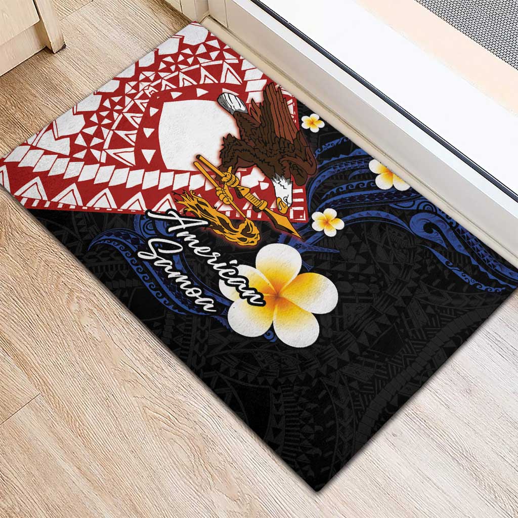 American Samoa Flag Day Rubber Doormat Polynesian Tatau Art and Plumeria