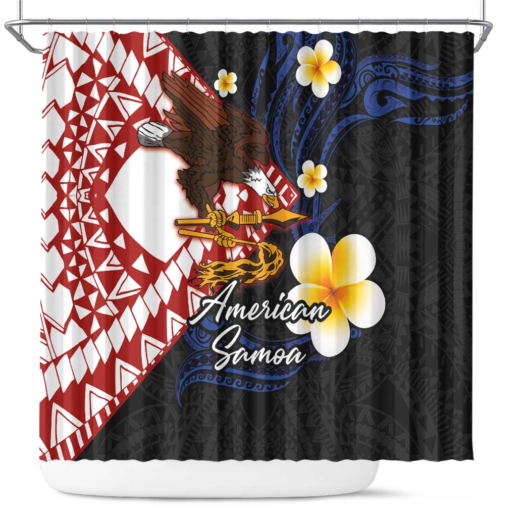 American Samoa Flag Day Shower Curtain Polynesian Tatau Art and Plumeria