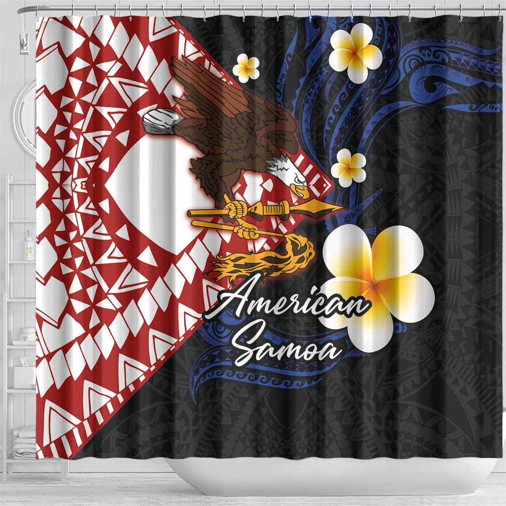 American Samoa Flag Day Shower Curtain Polynesian Tatau Art and Plumeria