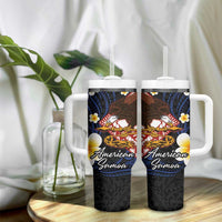 American Samoa Flag Day Tumbler With Handle Polynesian Tatau Art and Plumeria