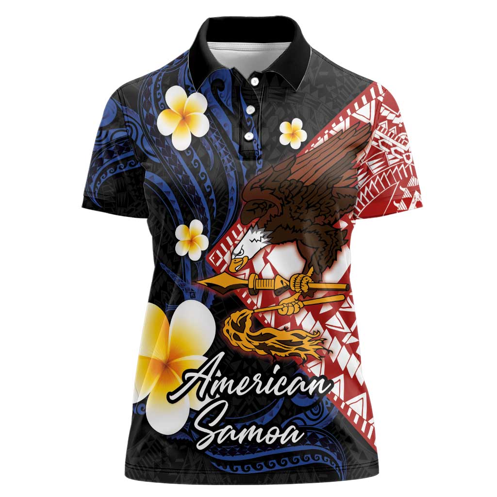 American Samoa Flag Day Women Polo Shirt Polynesian Tatau Art and Plumeria
