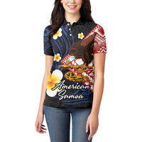 American Samoa Flag Day Women Polo Shirt Polynesian Tatau Art and Plumeria
