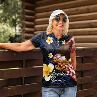 American Samoa Flag Day Women Polo Shirt Polynesian Tatau Art and Plumeria