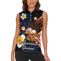 American Samoa Flag Day Women Sleeveless Polo Shirt Polynesian Tatau Art and Plumeria