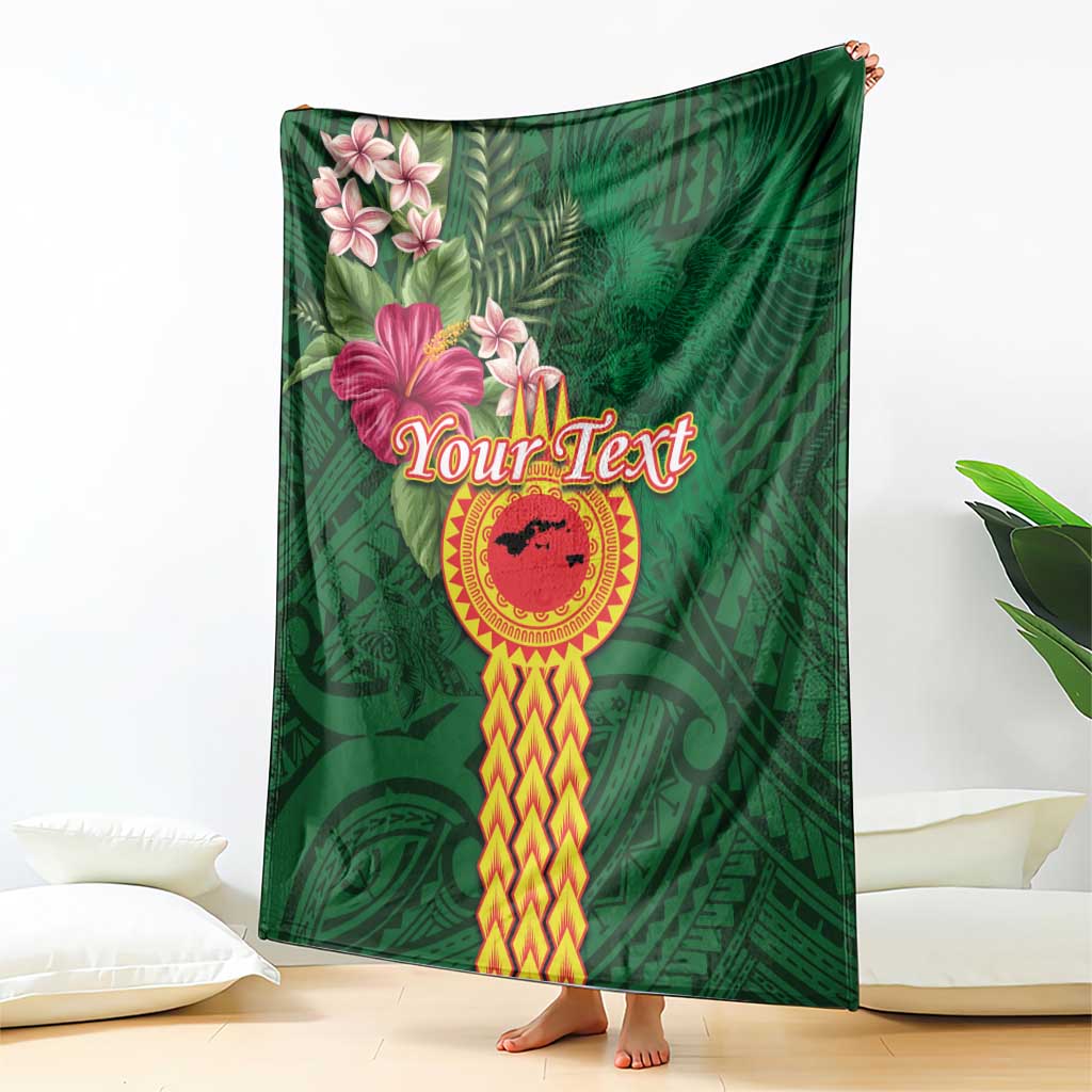 Manuʻa Islands Blanket Polynesian Style with Rooster Tattoo and Tropical Plants