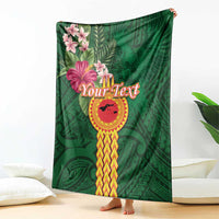 Manuʻa Islands Blanket Polynesian Style with Rooster Tattoo and Tropical Plants