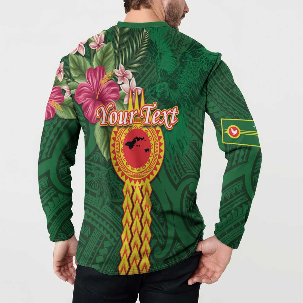 Manuʻa Islands Button Sweatshirt Polynesian Style with Rooster Tattoo and Tropical Plants