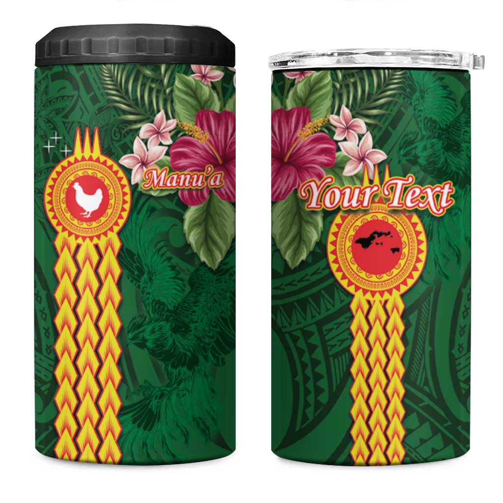 Manu'a 4 in 1 Can Cooler Tumbler Polynesian Style with Rooster Tattoo and Tropical Plants