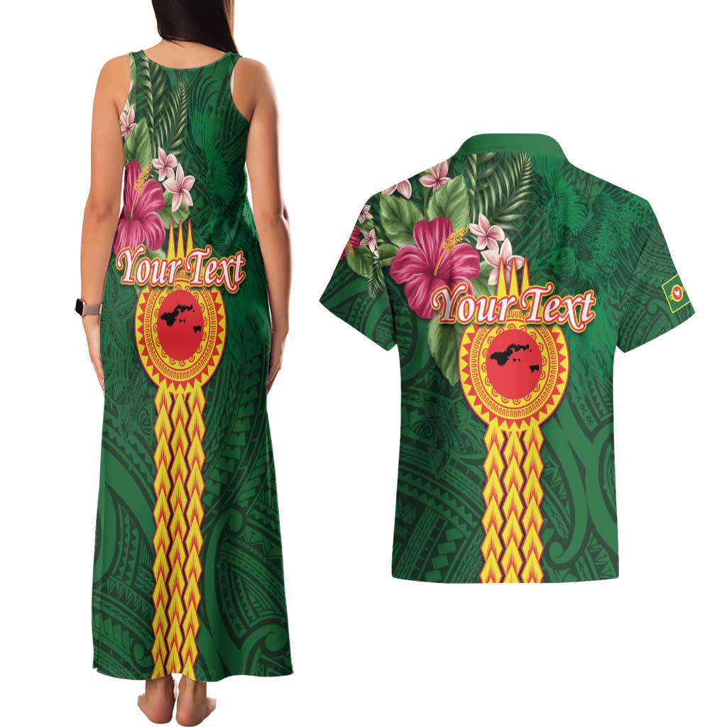 Manuʻa Islands Couples Matching Tank Maxi Dress and Hawaiian Shirt Polynesian Style with Rooster Tattoo and Tropical Plants