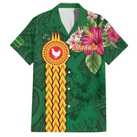 Personalised Manuʻa Islands Family Matching Puletasi and Hawaiian Shirt Polynesian Style with Rooster Tattoo and Tropical Plants LT03 Dad's Shirt - Short Sleeve Green - Polynesian Pride