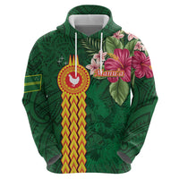 Manuʻa Islands Hoodie Polynesian Style with Rooster Tattoo and Tropical Plants