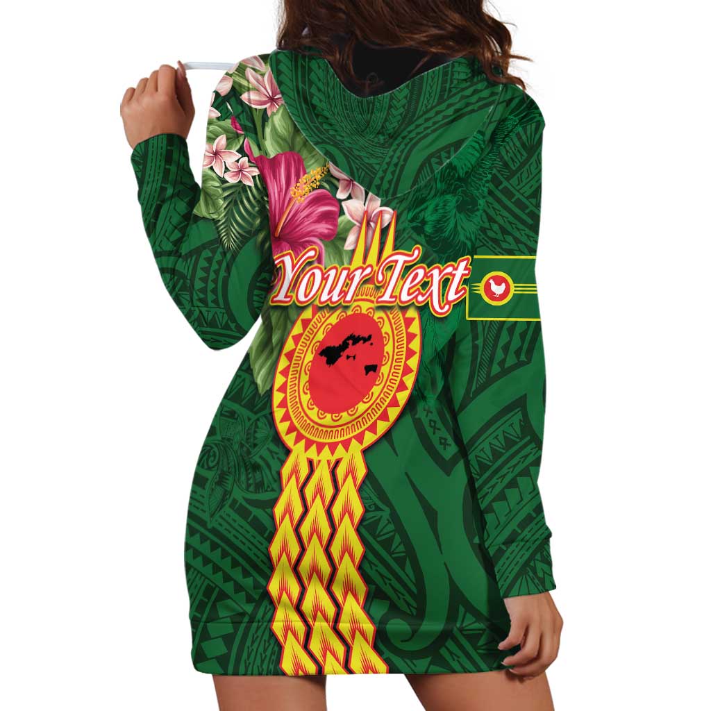 Manuʻa Islands Hoodie Dress Polynesian Style with Rooster Tattoo and Tropical Plants