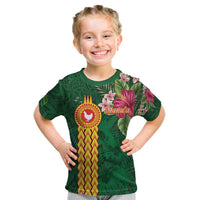 Manuʻa Islands Kid T Shirt Polynesian Style with Rooster Tattoo and Tropical Plants