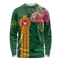 Manuʻa Islands Long Sleeve Shirt Polynesian Style with Rooster Tattoo and Tropical Plants