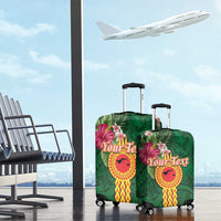 Manuʻa Islands Luggage Cover Polynesian Style with Rooster Tattoo and Tropical Plants