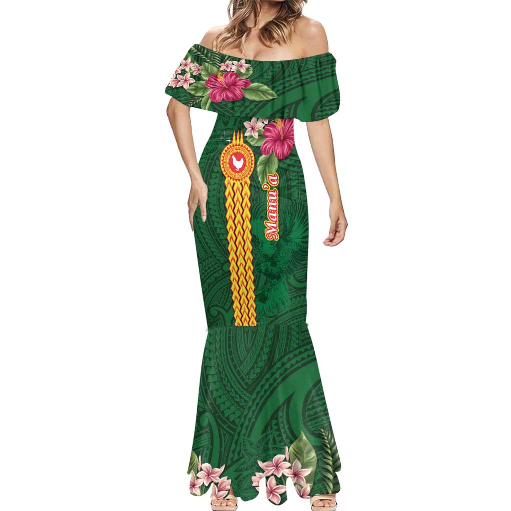 Personalised Manuʻa Islands Mermaid Dress Polynesian Style with Rooster Tattoo and Tropical Plants LT03 - Polynesian Pride