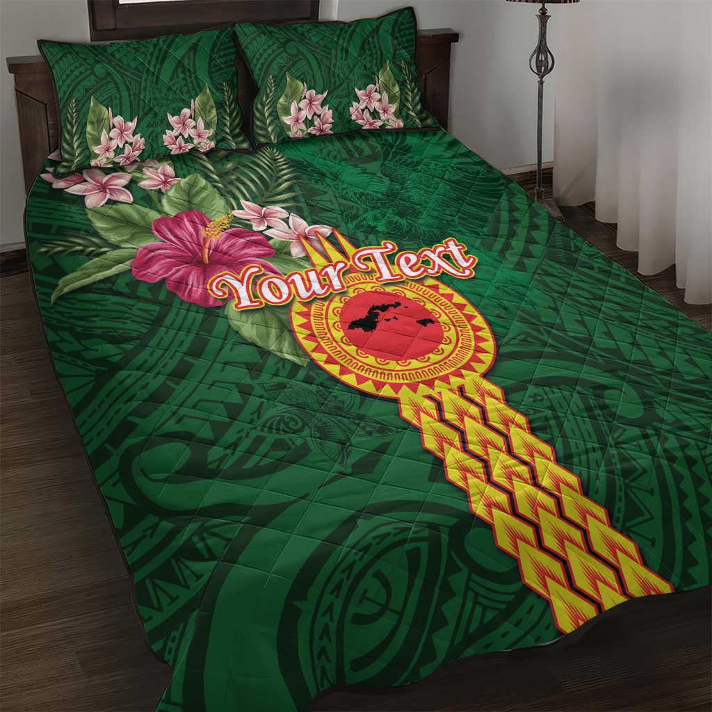 Manuʻa Islands Quilt Bed Set Polynesian Style with Rooster Tattoo and Tropical Plants