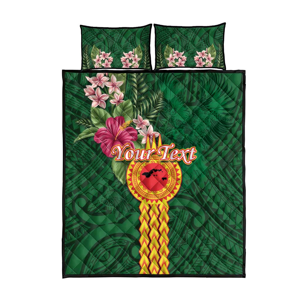 Manuʻa Islands Quilt Bed Set Polynesian Style with Rooster Tattoo and Tropical Plants