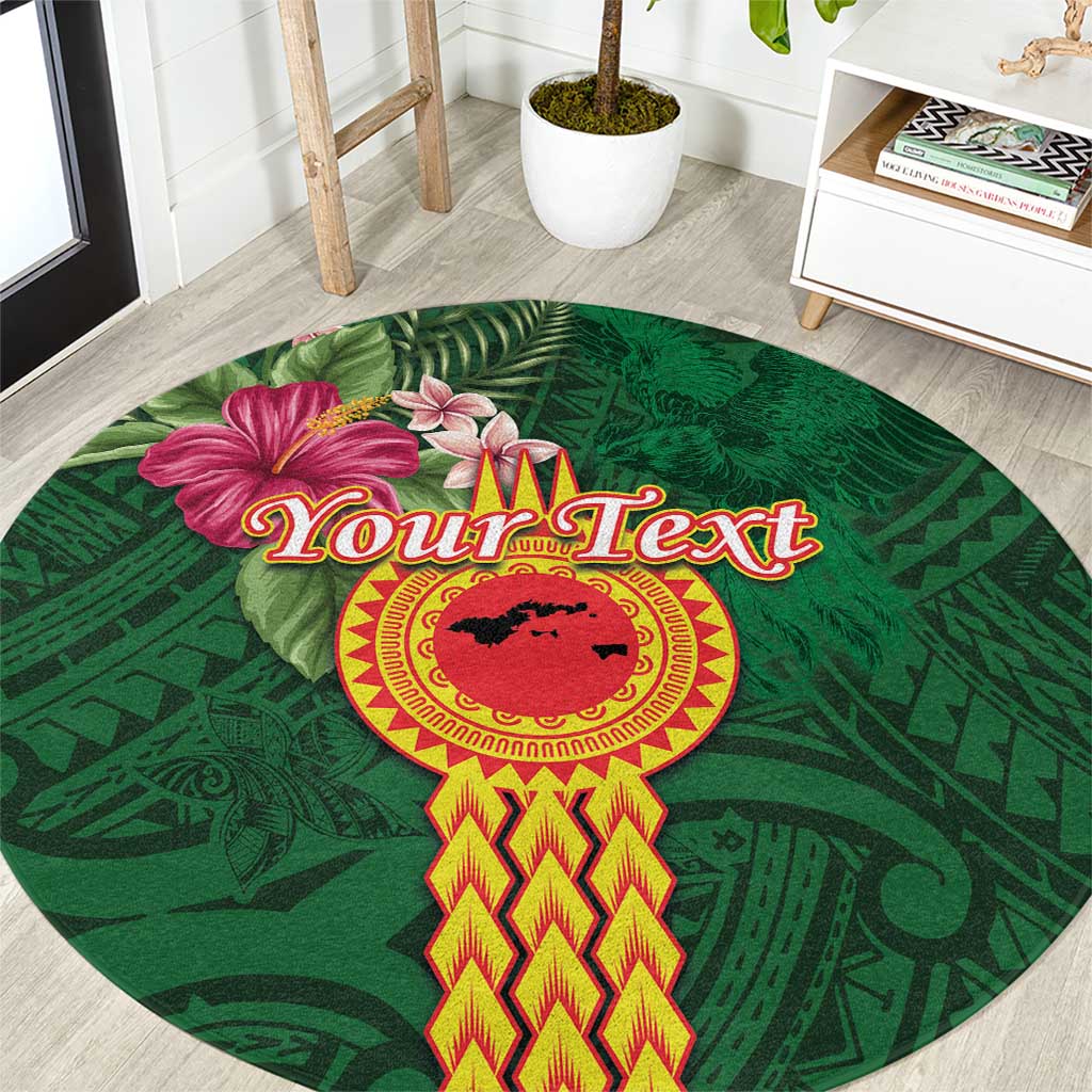 Manuʻa Islands Round Carpet Polynesian Style with Rooster Tattoo and Tropical Plants