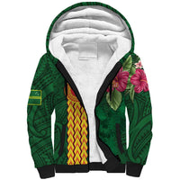 Manuʻa Islands Sherpa Hoodie Polynesian Style with Rooster Tattoo and Tropical Plants