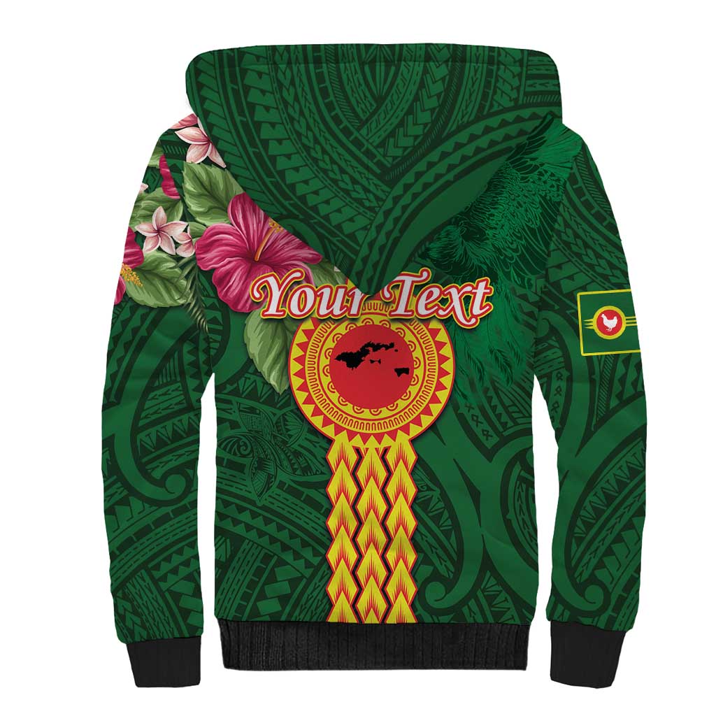 Manuʻa Islands Sherpa Hoodie Polynesian Style with Rooster Tattoo and Tropical Plants