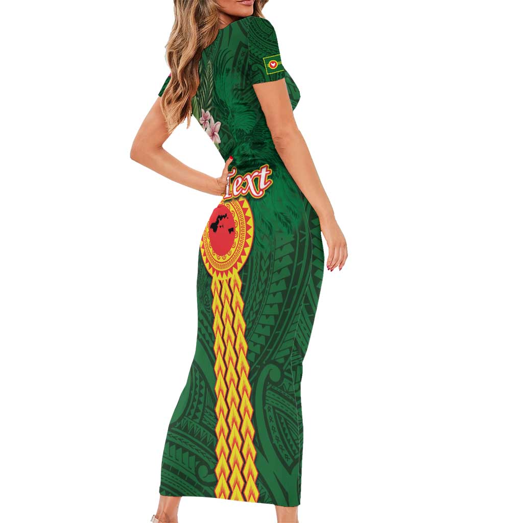Personalised Manuʻa Islands Short Sleeve Bodycon Dress Polynesian Style with Rooster Tattoo and Tropical Plants LT03 - Polynesian Pride