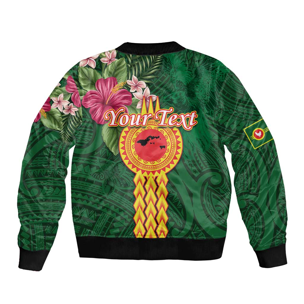 Personalised Manuʻa Islands Sleeve Zip Bomber Jacket Polynesian Style with Rooster Tattoo and Tropical Plants LT03 - Polynesian Pride