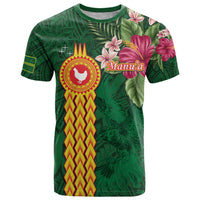 Manuʻa Islands T Shirt Polynesian Style with Rooster Tattoo and Tropical Plants