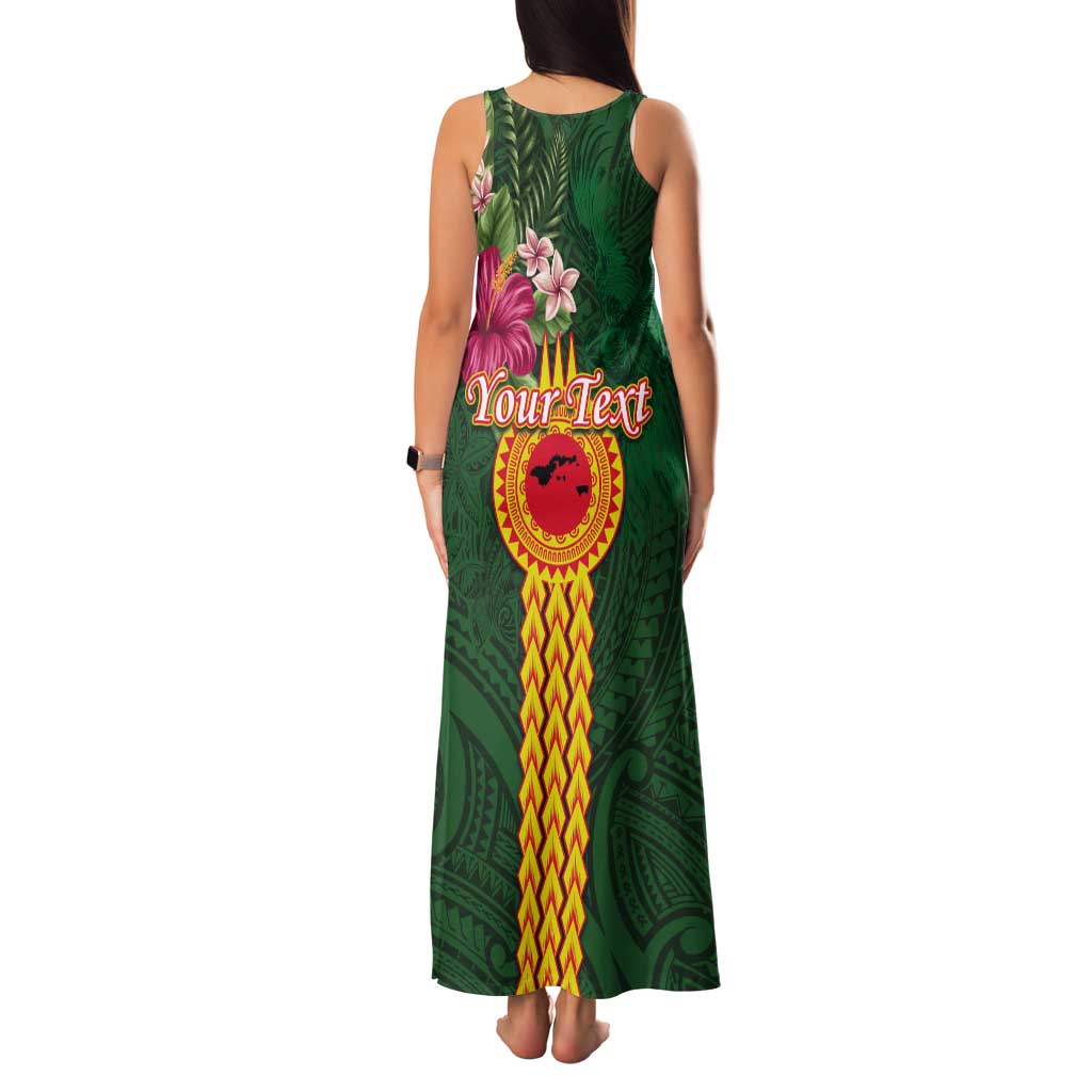 Manuʻa Islands Tank Maxi Dress Polynesian Style with Rooster Tattoo and Tropical Plants
