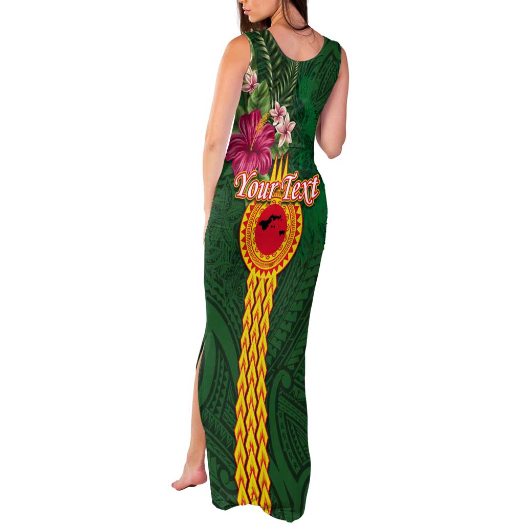Manuʻa Islands Tank Maxi Dress Polynesian Style with Rooster Tattoo and Tropical Plants