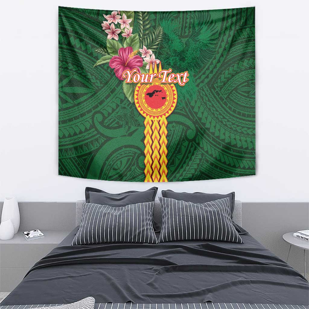 Manuʻa Islands Tapestry Polynesian Style with Rooster Tattoo and Tropical Plants