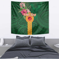 Manuʻa Islands Tapestry Polynesian Style with Rooster Tattoo and Tropical Plants