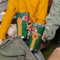 Manu'a Tumbler Cup Polynesian Style with Rooster Tattoo and Tropical Plants