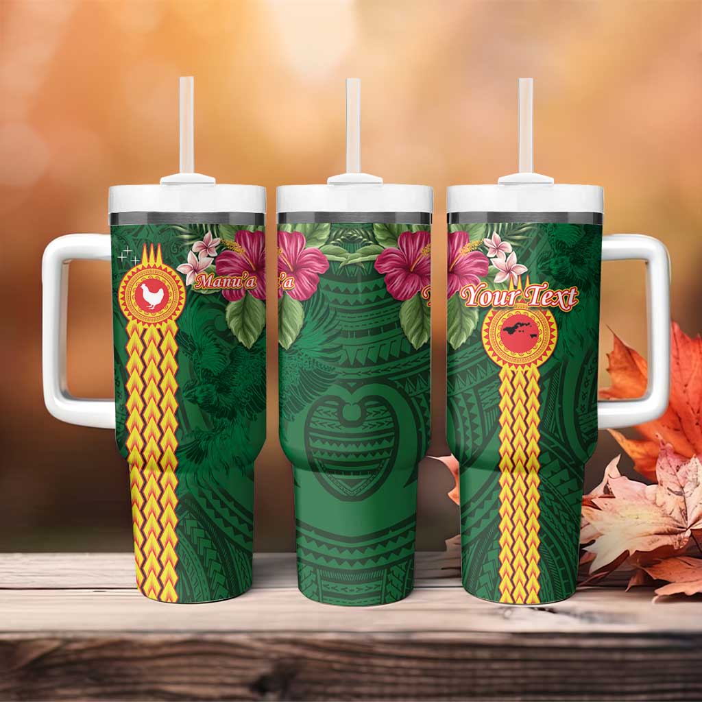 Manu'a Tumbler With Handle Polynesian Style with Rooster Tattoo and Tropical Plants