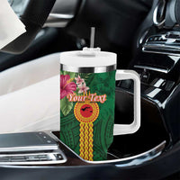 Manu'a Tumbler With Handle Polynesian Style with Rooster Tattoo and Tropical Plants