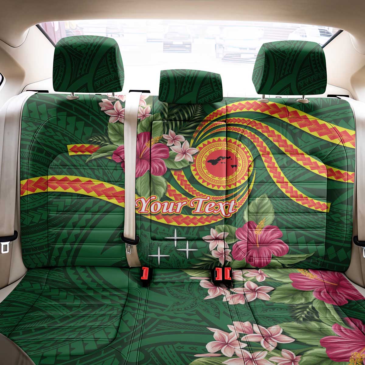 Manuʻa Islands Back Car Seat Cover Polynesian Art Tattoo Style and Tropical Plants